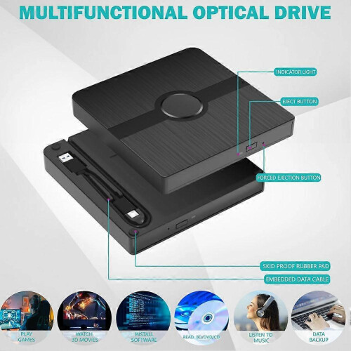 DVD Recorder Ultra-thin,ligh USB Type-C Portable C D Drive Universal 2