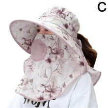 (Pink)Chiffon Landscape Breathable Face Shield Sun Hat with Large Brim Antiultraviolet