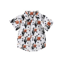 (18-24 Months, Ink Green) Kid Boys Shirt, Short Sleeve Lapel Bull Print Street Party Casual Loose Spring Summer Tops