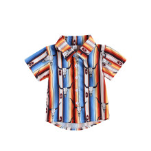 (3-4 Years, Claybank) Kid Boys Shirt, Short Sleeve Lapel Bull Print Street Party Casual Loose Spring Summer Tops