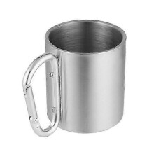 (330ml) 1pcs Stainless Steel Cup For Camping Traveling Outdoor Cup With Handle Carabiner