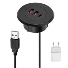(Black) USB Type C Desk Grommets Hub 3 Port Charge Organizers for Office Cable Management, Fits 60mm Hole White