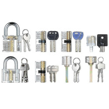 8-Piece Transparent Practice Lock Set for Locksmith Training, Includes Padlocks and Tubular Locks