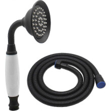 Classic Black Telephone Style High-Pressure Shower Head with Brass Finish and Flexible Hose Set for UK Bathrooms