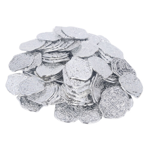 100pcs Pirate Coins Decor Plastic Silver