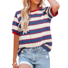 Women's casual cotton short-sleeved shirt, round neck-Red XXL