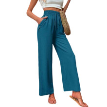 Wide-leg pants, suitable for women, high, flowy-pacock blue XXL