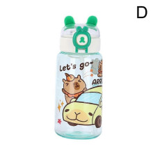 (Green) Children Drinking Straw Cup Plastic Water Bottle Cup with Lid and Straw Portable