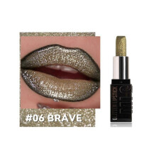 (BRAVE) 6 Color Glitter Lipstick Flash Lasting Easy Color Diamond Lipstick Waterproof Moisturizing Metallic Pearlescent Sexy Lips Makeup