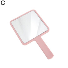 (Pink) Square Mirror with Handle Beauty Make Up Use Accessories Hand Mirror Vanity
