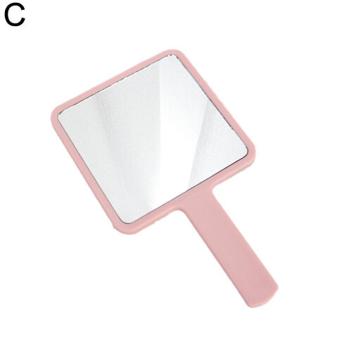 (Pink) Square Mirror with Handle Beauty Make Up Use Accessories Hand Mirror Vanity