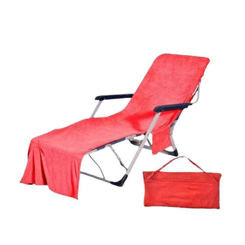 (Red) Powerful Multi-functional Beach Chairs Cover Microfiber Solid Color Series Summer Seaside Superior Elegant