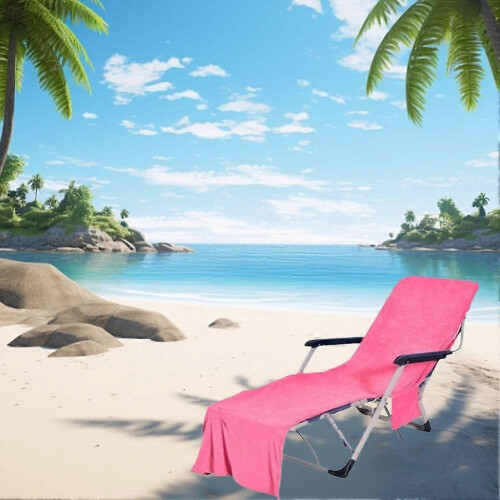 (Blue) Powerful Multi-functional Beach Chairs Cover Microfiber Solid Color Series Summer Seaside Superior Elegant 1