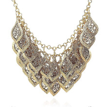 Vintage Gorgeous Multilayer Gold Plated Leaves Chain Collar Bib Chunky Necklace