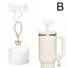 (S4)Bow Straw Cap For Stanley Cup Kettle Set with Lobster Buckle & Bow Chain