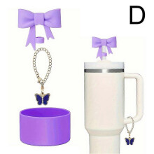 (The color of gold)Bow Straw Cap For Stanley Cup Kettle Set with Lobster Buckle & Bow Chain