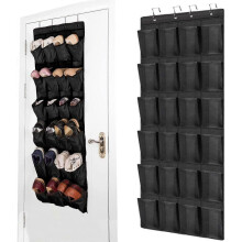 Hanging Shoe Rack, 24 Pockets Hanging Storage Pocket, Over the Door, Wall Hanging Wardrobe, Black Large Mesh Pockets (Black) 1pc)