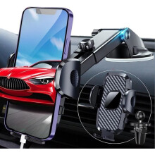 Universal Car Phone Holder, Car Phone Mount with One-Button Release and 360 Rotation with Clip and Suction Cup