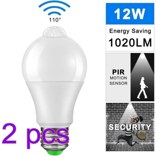 Motion Sensor Bulb, Zanflare 12W E27 LED Bulb with PIR Infrared Sensor, Auto On/Off (2 PACK)