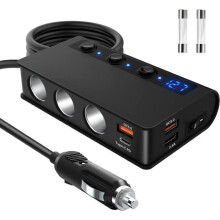 Car adapter - Unspecified - 3 x 180W cigarette lighter sockets - 2 x QC3.0 ports - 20W Type-C PD port