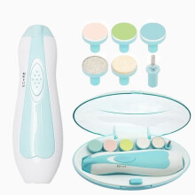 6-in-1 Baby Nail File, Electric Nail Clipper Kit, Safe Nail Care Manicure Grinder with LED - Light Blue