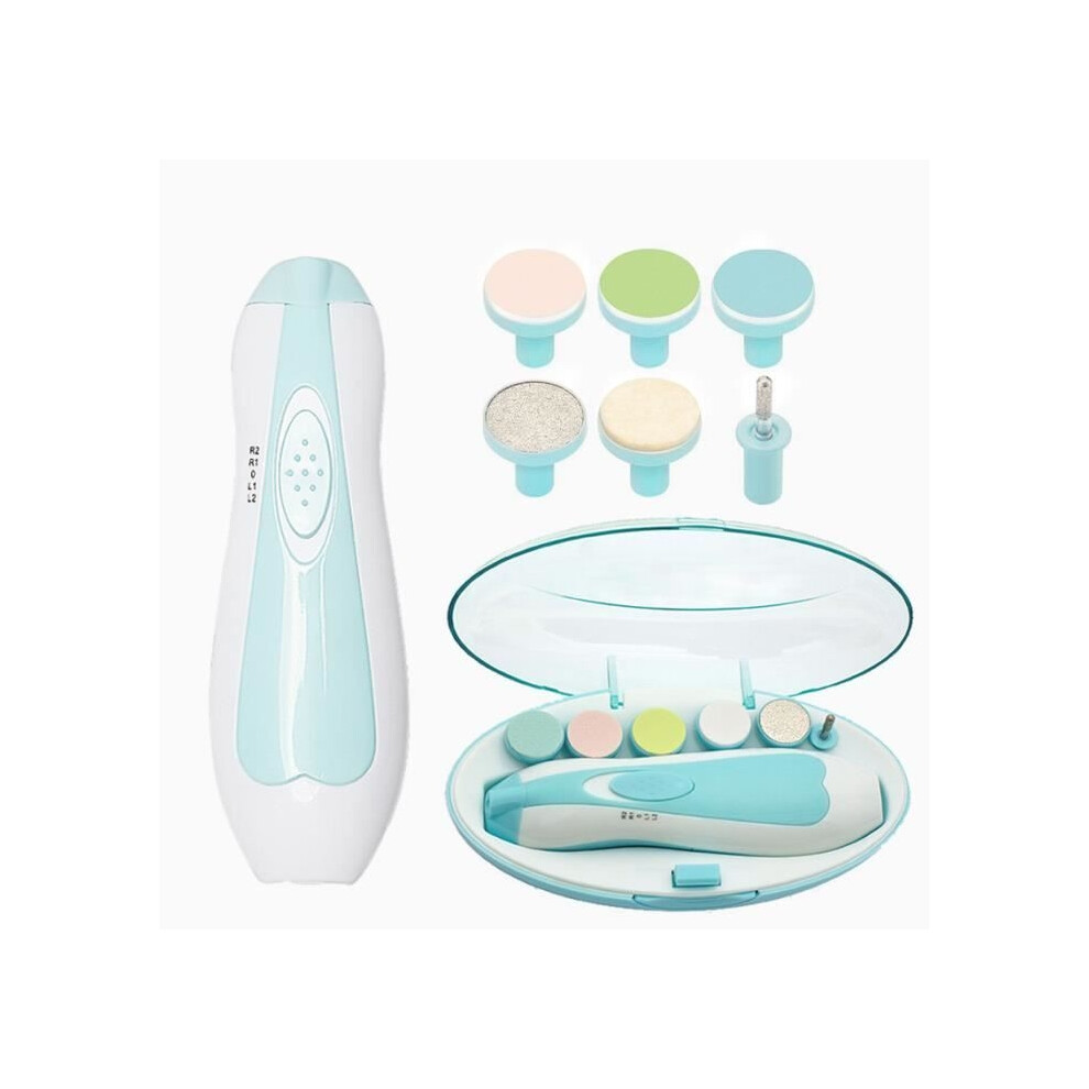 6-In-1 Baby Nail File, Electric Nail Clipper Kit, Safe Nail Care Manicure Grinder With Led - Light/Blue Aihontai