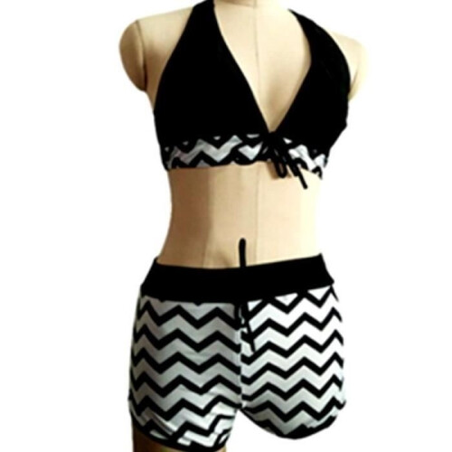Costume da bagno a due pezzi da donna METISBOX - Push-up + pantaloncini - Bianco e nero 1
