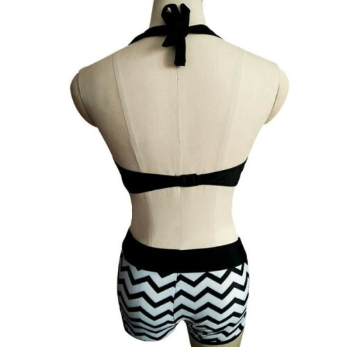 Costume da bagno a due pezzi da donna METISBOX - Push-up + pantaloncini - Bianco e nero 2