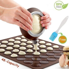 Macaron Making Set - 48 Capacity Silicone Macaron Baking Mat Mold and Decorating Pen Icing Tips with 4 Nozzles (38x28cm)