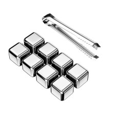 Stainless Steel Frozen Ice Cubes, Set of 8 Whiskey Stones + Clip, Food Grade Stainless Steel Ice Cubes