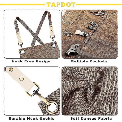 (Brown) Chef Apron, Adjustable Cross Back Canvas Apron,waterdrop Resistant Multipurpose 1