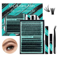 DIY Eyelash Extension Kit 50D+100D 260 Clusters Individual Natural D Curl Lashes 9-16mm with Glue and Sealants Applicator Tweezers