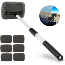 Car Cleaning Brush, Windshield Cleaning Brush with Telescopic Handle and 6 Microfiber Pads, Extendable Brush