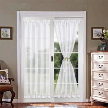 2 halbtransparente französische Türvorhänge mit Stangendurchzug, Weiß 137x102cm für Schlafzimmer Wohnzimmer