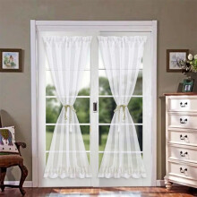 2 White Voile French Door Curtains with Rod Pocket, 64x183cm, Privacy, Soft Light, Comes with Tiebacks, Washable