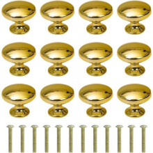 Round Door Knobs, 30mm Drawer Knobs, Drawer Handles with Screws for Cabinet, Office, Bookshelf, 12 Pcs - Gold