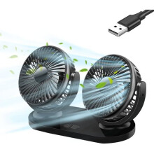Rppiup 5V Dual Head Car Fan USB Vehicle Fan 360 Degree Rotation with 3 Speeds Desktop Fan Cable Length 140cm for Truck Van SUV R27