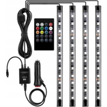 YYV 12V LED Car Interior Lighting, 4 RGB Strips, 3m, Remote Control, Waterproof Cigarette Lighter Plug