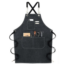 (Black) Chef Apron, Adjustable Cross Back Canvas Apron,waterdrop Resistant Multipurpose
