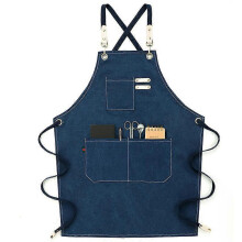 (Blue) Chef Apron, Adjustable Cross Back Canvas Apron,waterdrop Resistant Multipurpose