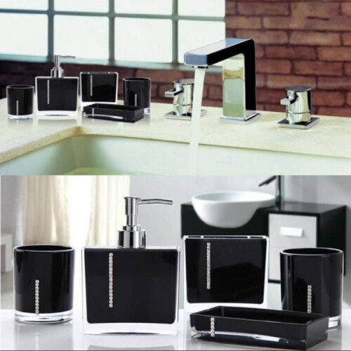Accessori per il bagno - Set da 5 pezzi - Resina nera - Ecologico - Pratico 1