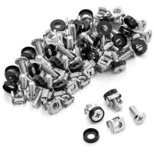 M6 Cage Screws and Nuts for Network Cabinets - 10" & 19" Inch Server Racks in Steel - Set of 50 Silver