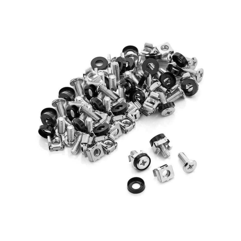 M6 Cage Screws And Nuts For Network Cabinets - 10" & 19" Inch Server Racks In Steel - Set Of 50 Silver 9301941274996