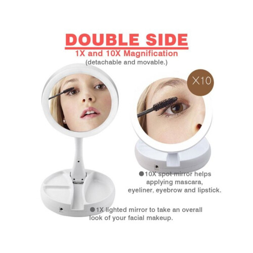 Foldable 10X Magnifying Double-Sided Makeup Mirror with LED Light for Bathroom 2