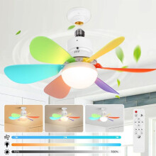 Ceiling Fan with Light and Remote Control, Dimmable LED Ceiling Fan Chandelier for Bedroom - 6 Multicolored Blades