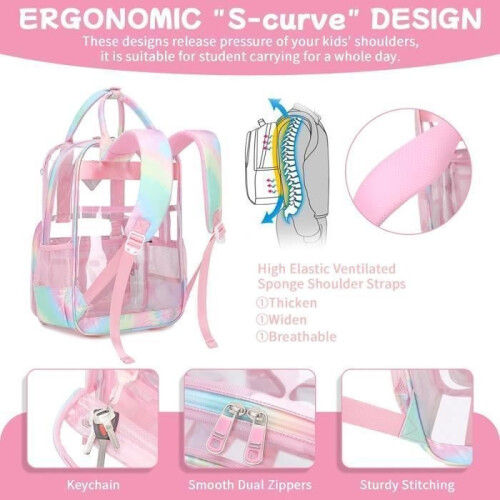 Zaino trasparente - LECOO - Rosa - PVC resistente - Tasche multiple - Ideale per bambini 2