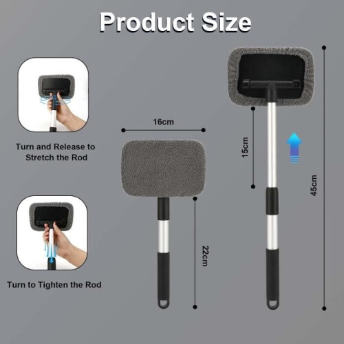 Car Cleaning Brush, Windshield Cleaning Brush with Telescopic Handle and 6 Microfiber Pads, Extendable Brush 1