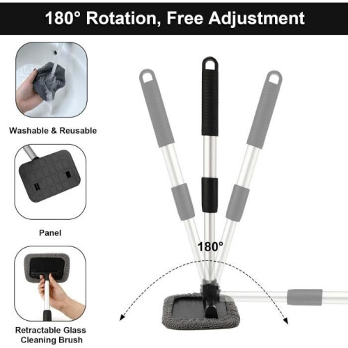 Car Cleaning Brush, Windshield Cleaning Brush with Telescopic Handle and 6 Microfiber Pads, Extendable Brush 2