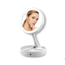 Foldable 10X Magnifying Double-Sided Makeup Mirror with LED Light for Bathroom