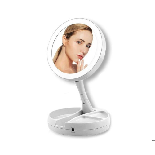 Foldable 10X Magnifying Double-Sided Makeup Mirror with LED Light for Bathroom